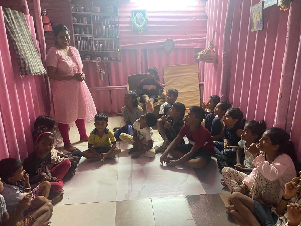 Value education session with children, using storytelling and games